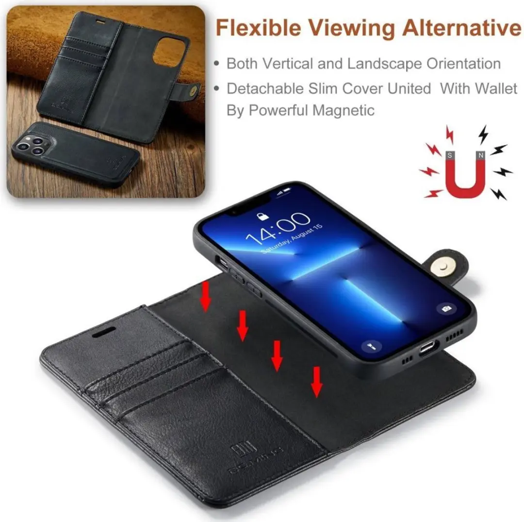 DG.MING iPhone 14 Pro Hoesje 2-in-1 Book Case - 3 Pasjes - Zwart