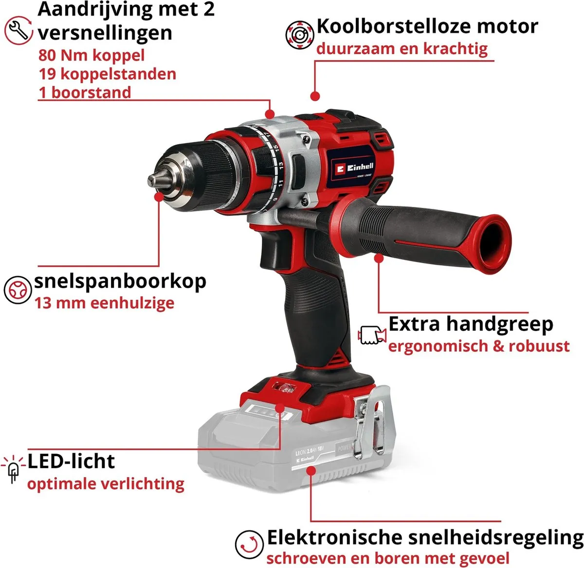Einhell TP-CD 18/80 Li BL Accu Boor-/Schroefmachine - 80 Nm - 18V