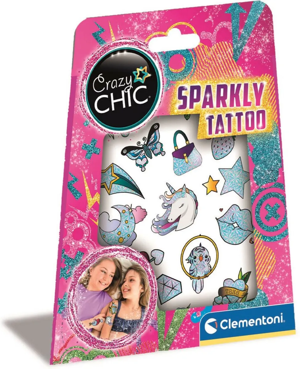 Clementoni Crazy Chic Sparkly Tattoo Plaktattoos - Blauw