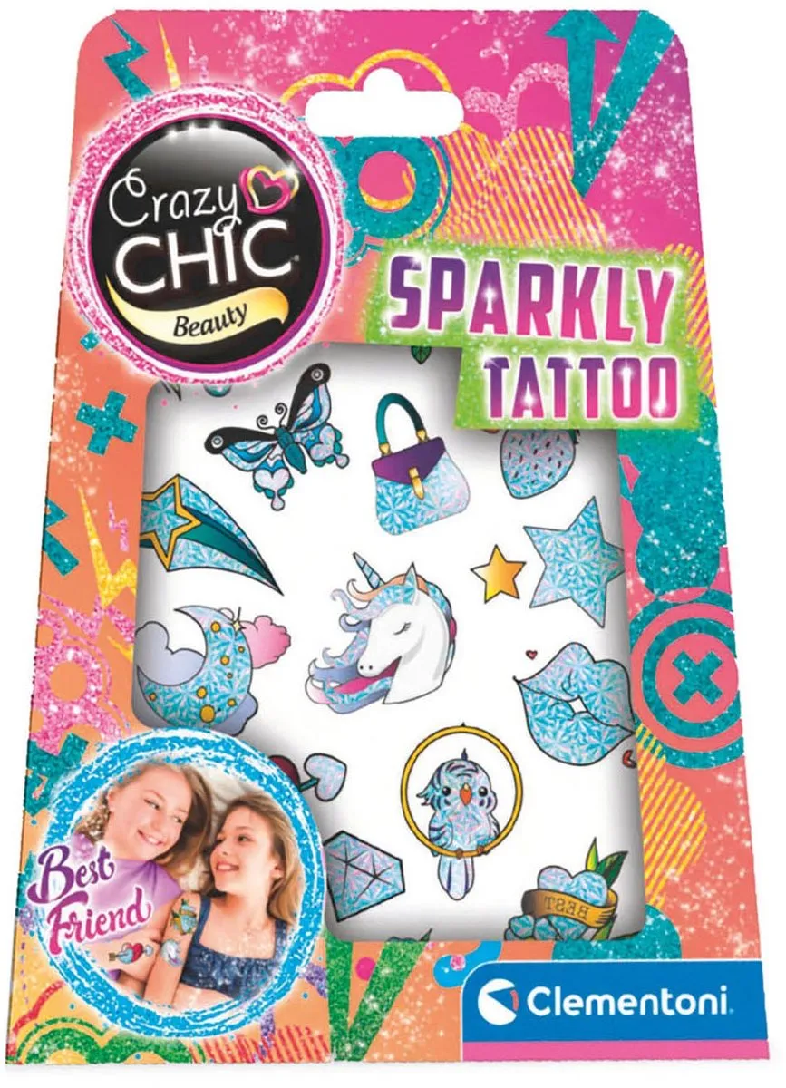 Clementoni Crazy Chic Sparkly Tattoo Plaktattoos - Blauw
