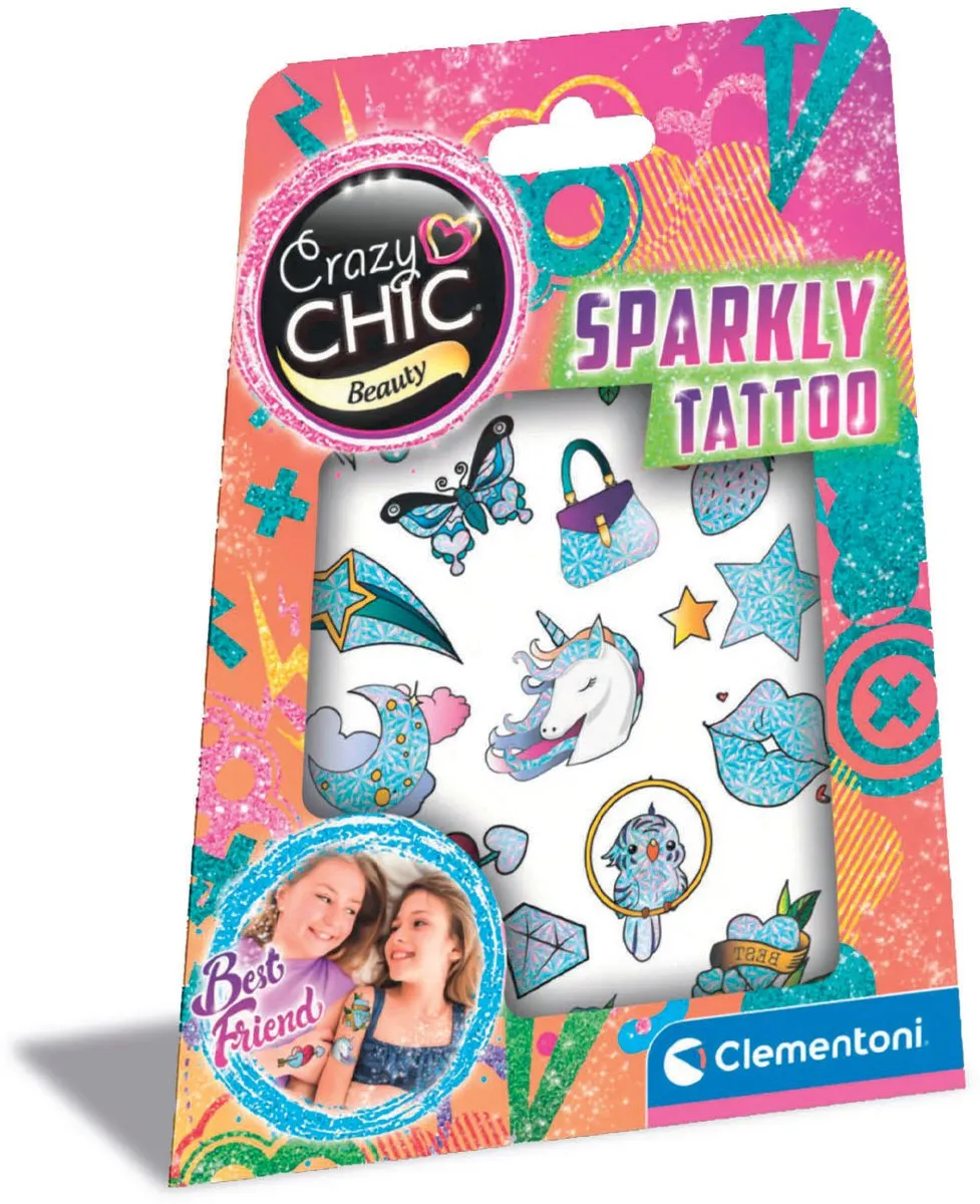 Clementoni Crazy Chic Sparkly Tattoo Plaktattoos - Blauw - afbeelding 6 van 6