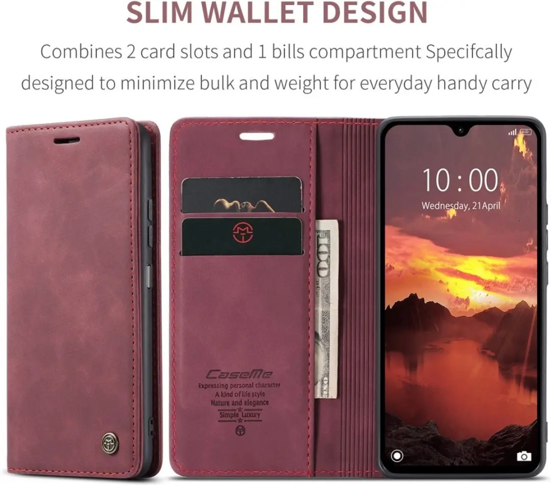 Caseme 013 Book Case Hoesje - Xiaomi Redmi 14C - 2 Pasjes - Bordeaux