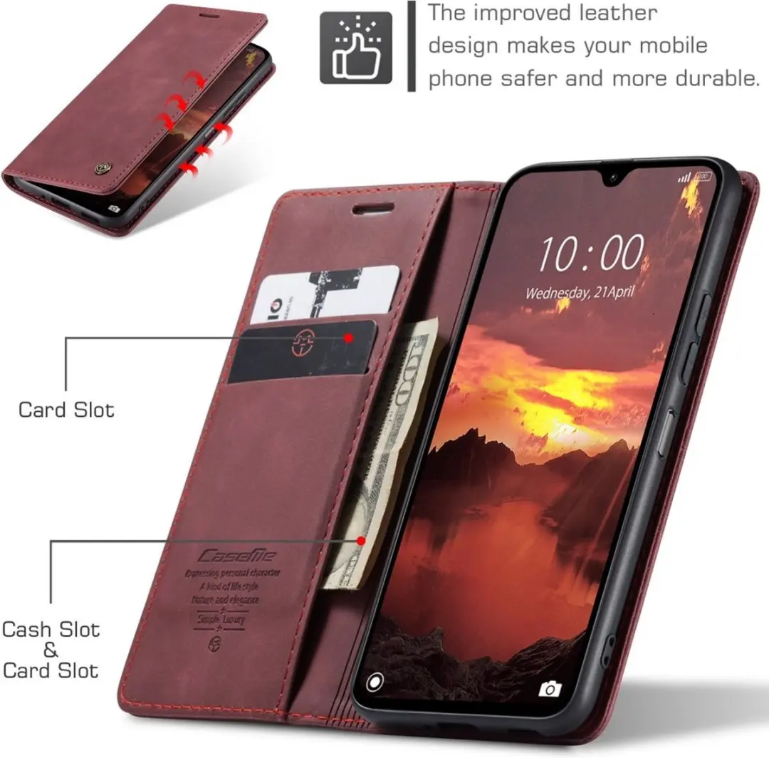 Caseme 013 Book Case Hoesje - Xiaomi Redmi 14C - 2 Pasjes - Bordeaux