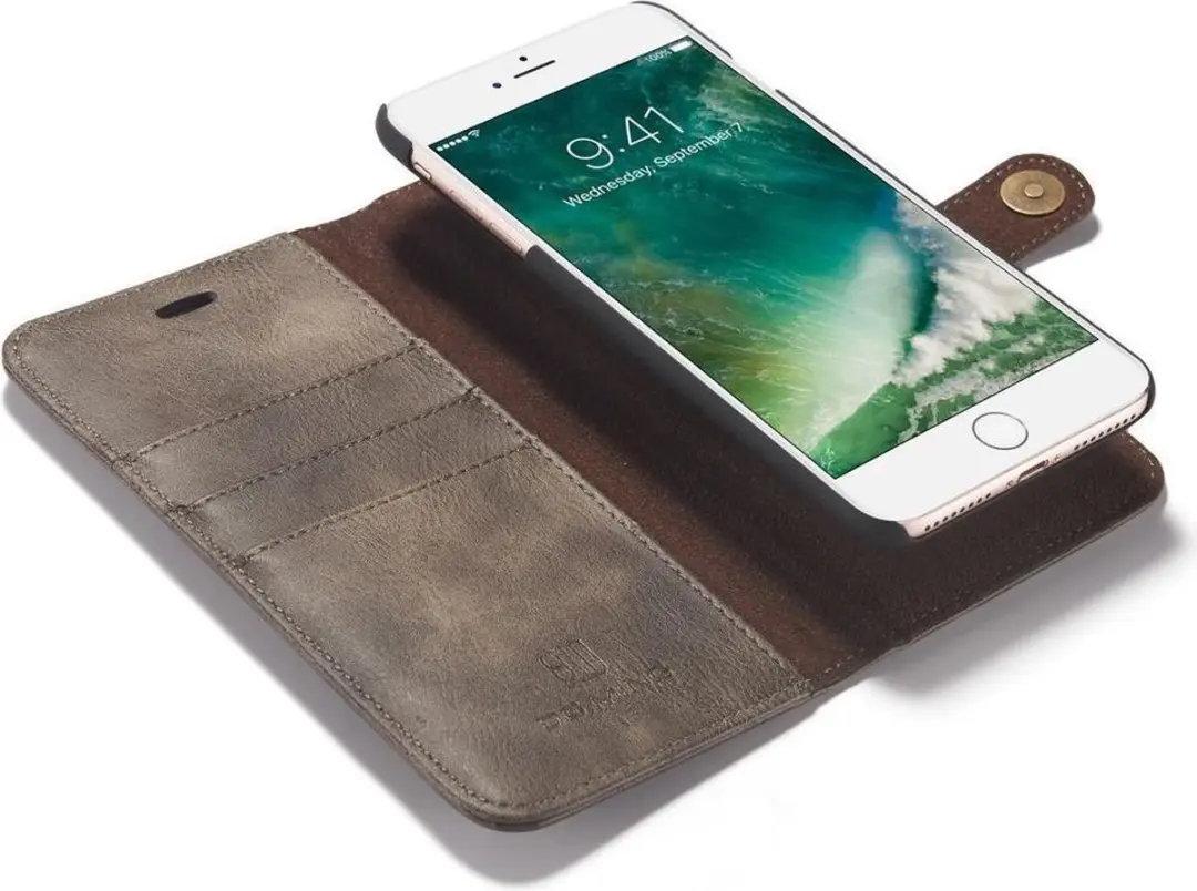 DG.MING iPhone 7/8 Plus Portemonnee Hoesje - Echt Leer Bruin