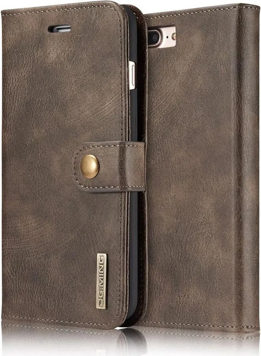 DG.MING iPhone 7/8 Plus Portemonnee Hoesje - Echt Leer Bruin