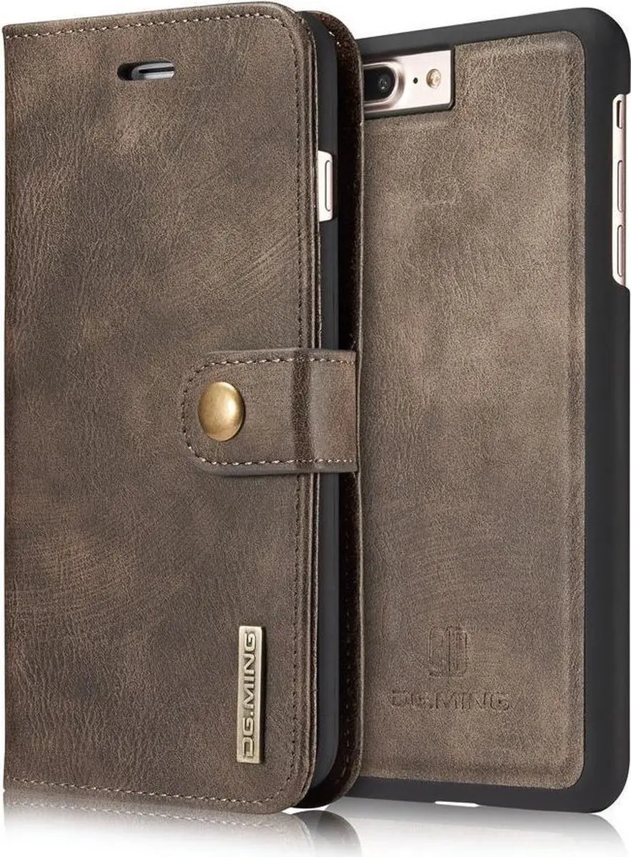 DG.MING iPhone 7/8 Plus Portemonnee Hoesje - Echt Leer Bruin