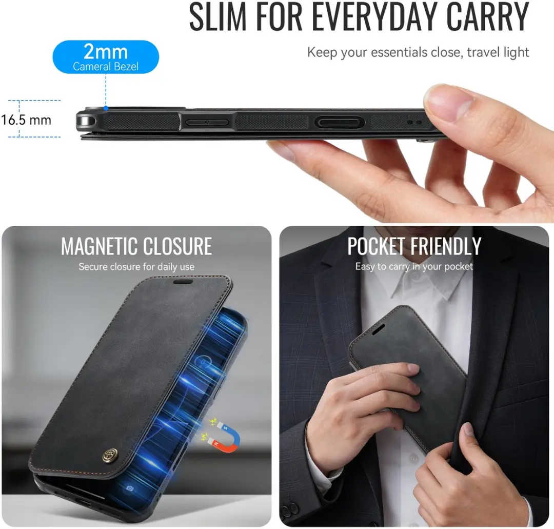 Caseme 053 Slim Book Case Hoesje - iPhone 14 Pro - MagSafe - 3 Pasjes - Zwart