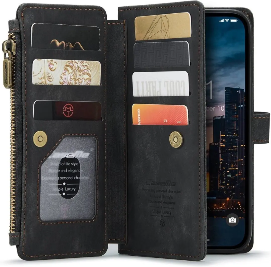 Caseme Portemonnee Hoes iPhone 14 Pro Max - 14 Pasjes - Zwart