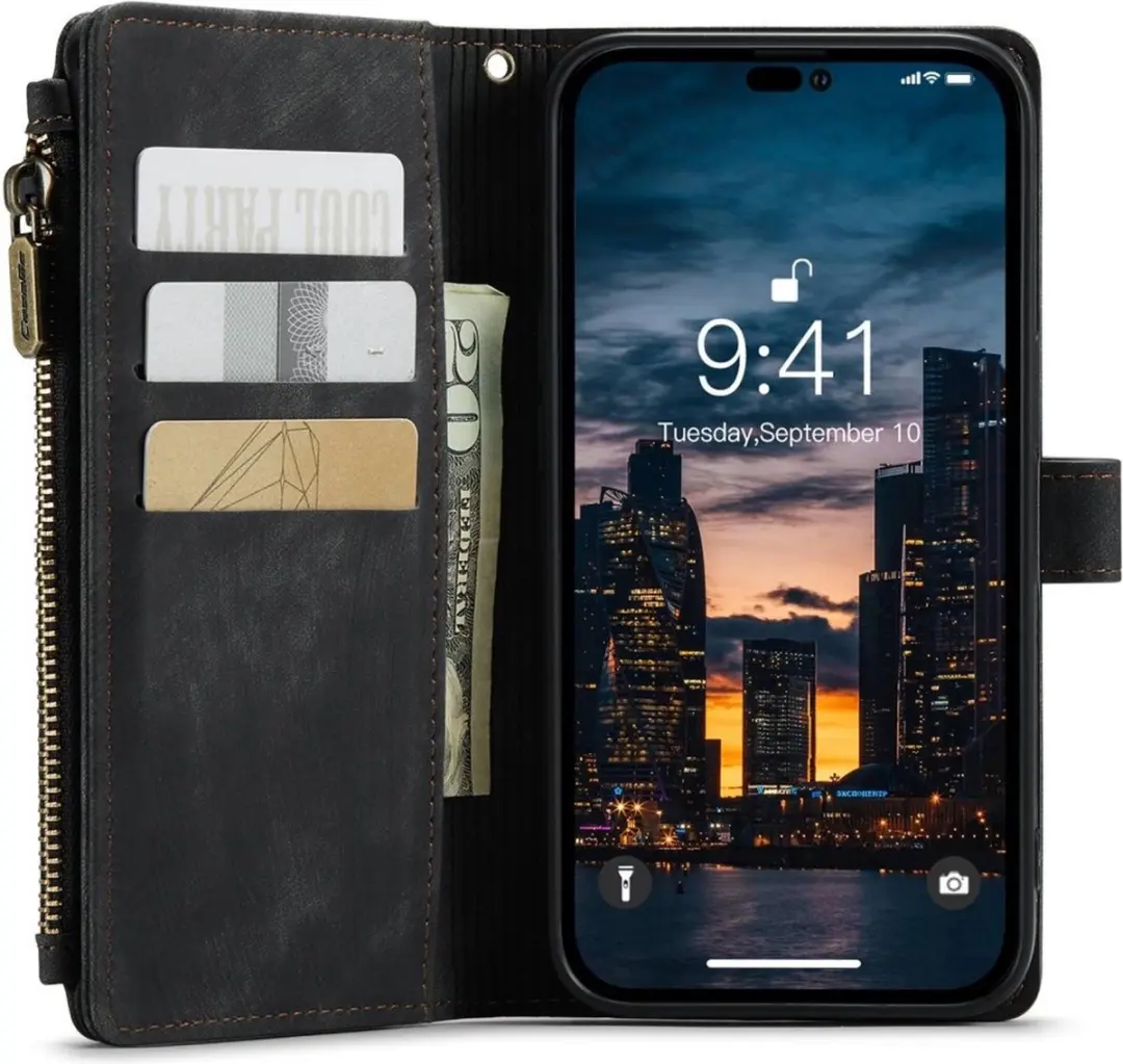 Caseme Portemonnee Hoes iPhone 14 Pro Max - 14 Pasjes - Zwart