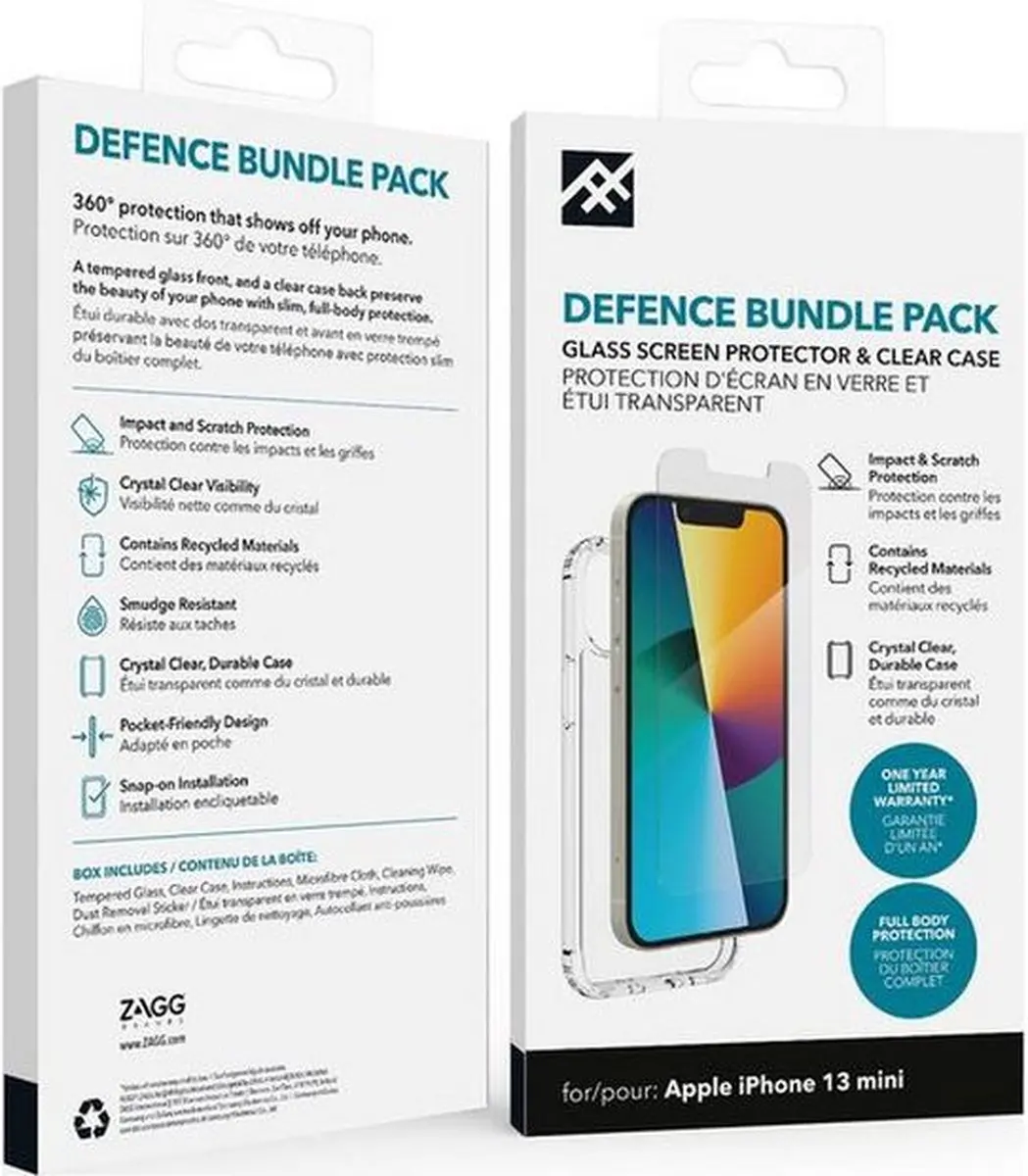 ZAGG Defence Bundle iPhone 13 Mini - Back Cover + Schermbeschermer