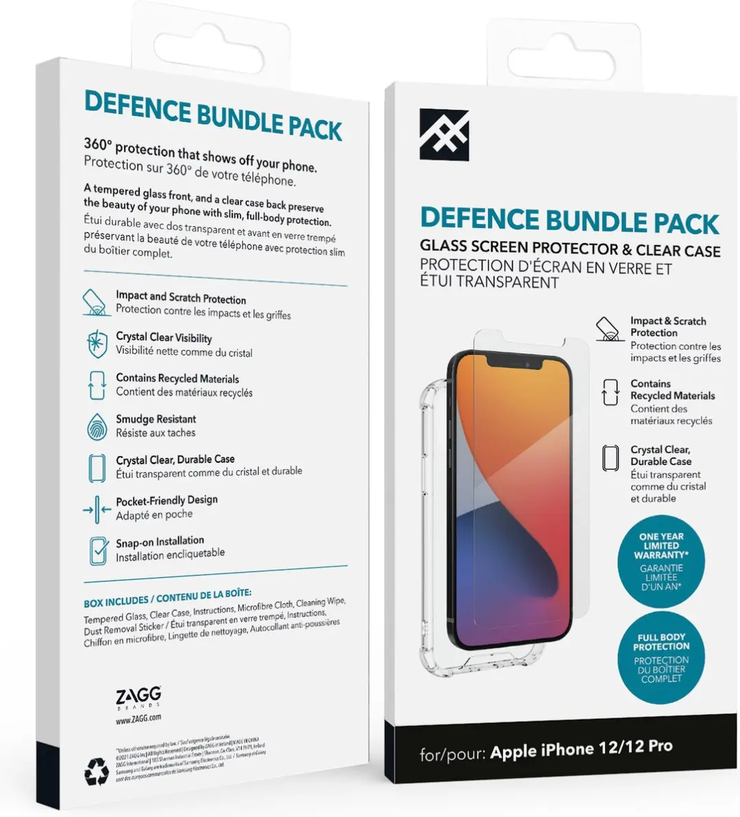 ZAGG Defence Bundle Back Cover + Schermbeschermer iPhone 12/12 Pro 6.1" - Clear