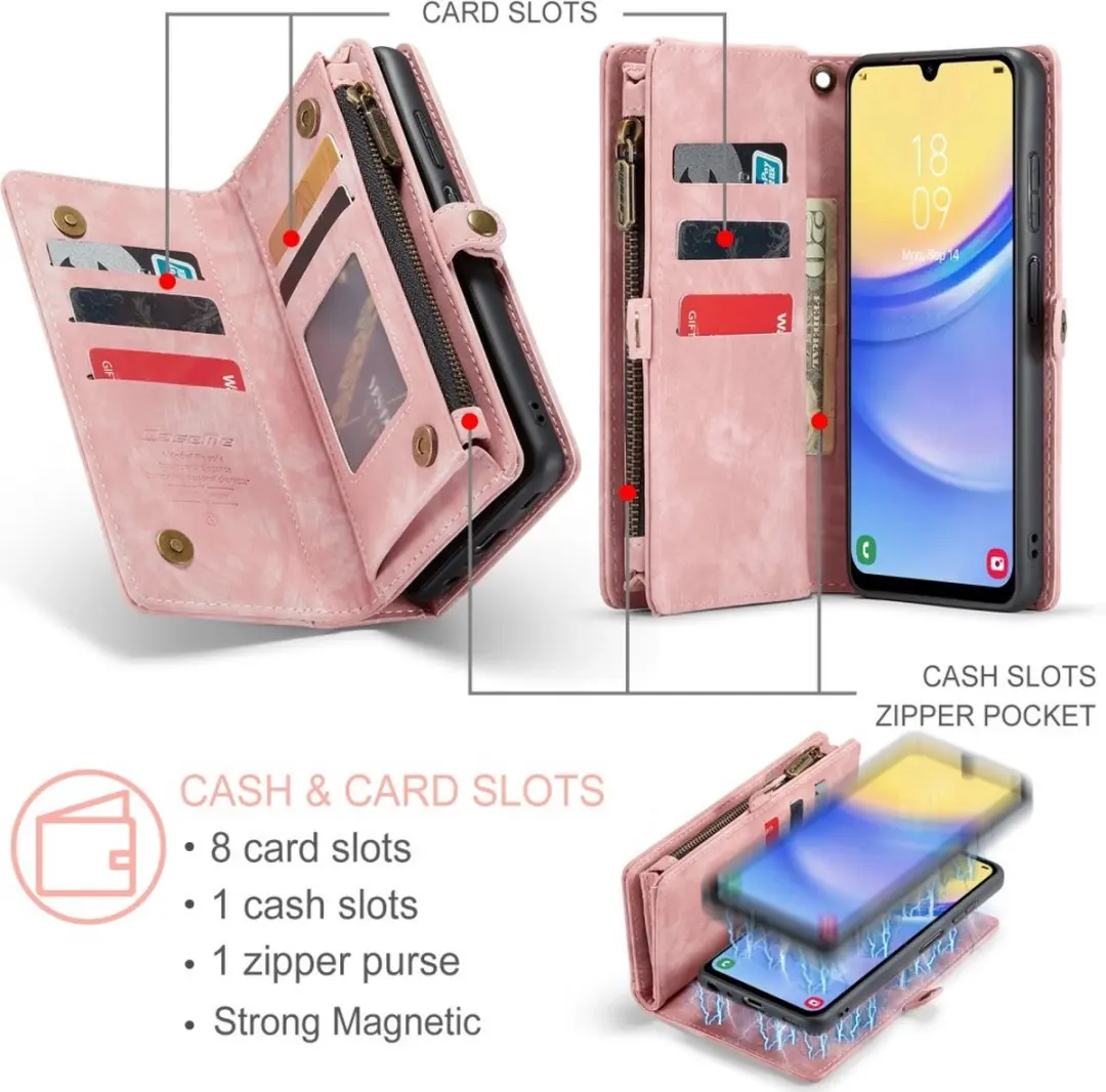 Caseme 008 Hoesje Samsung Galaxy A15 - Roze - 8 Pasjes