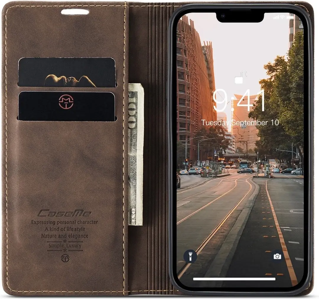 Caseme 013 Book Case iPhone 15 Hoesje - Donkerbruin