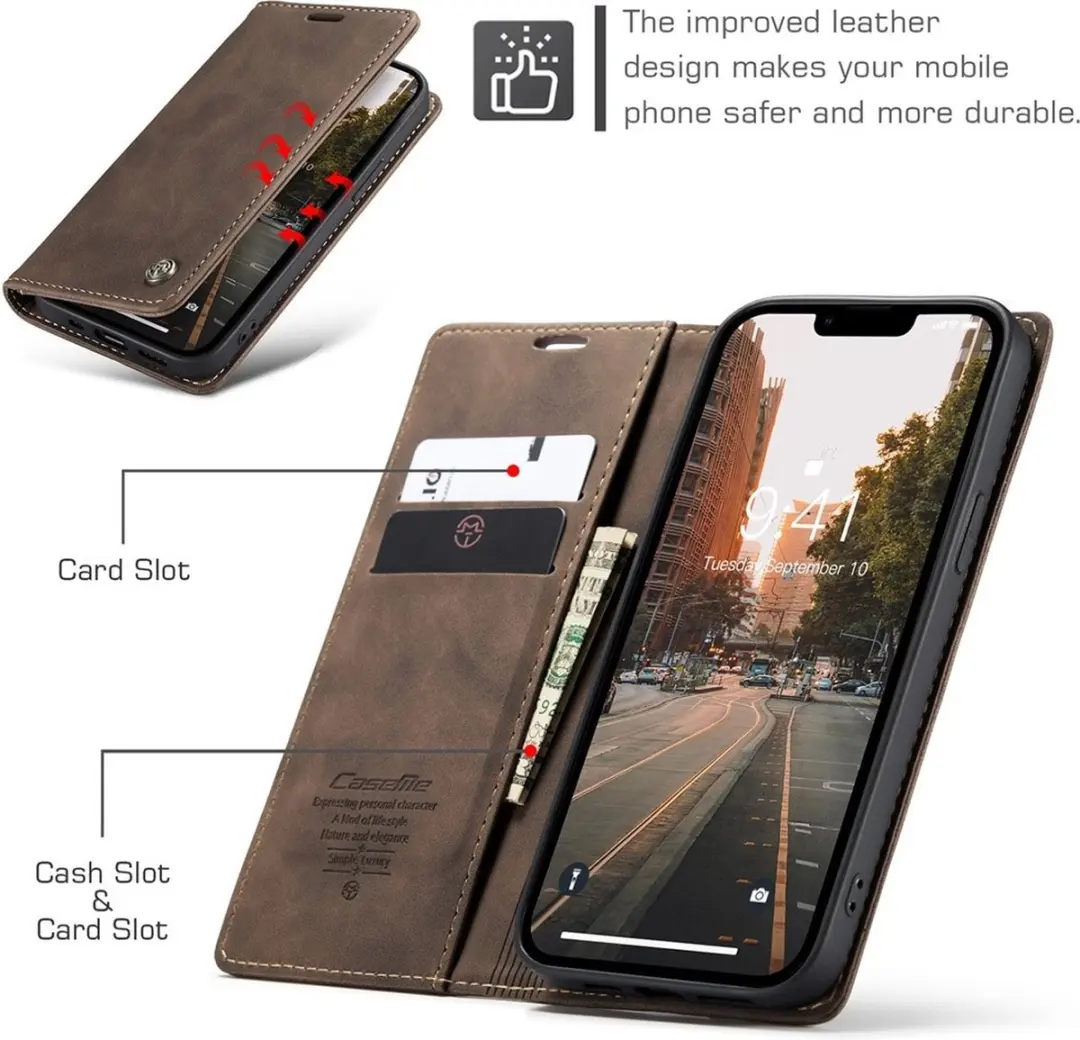 Caseme 013 Book Case iPhone 15 Hoesje - Donkerbruin