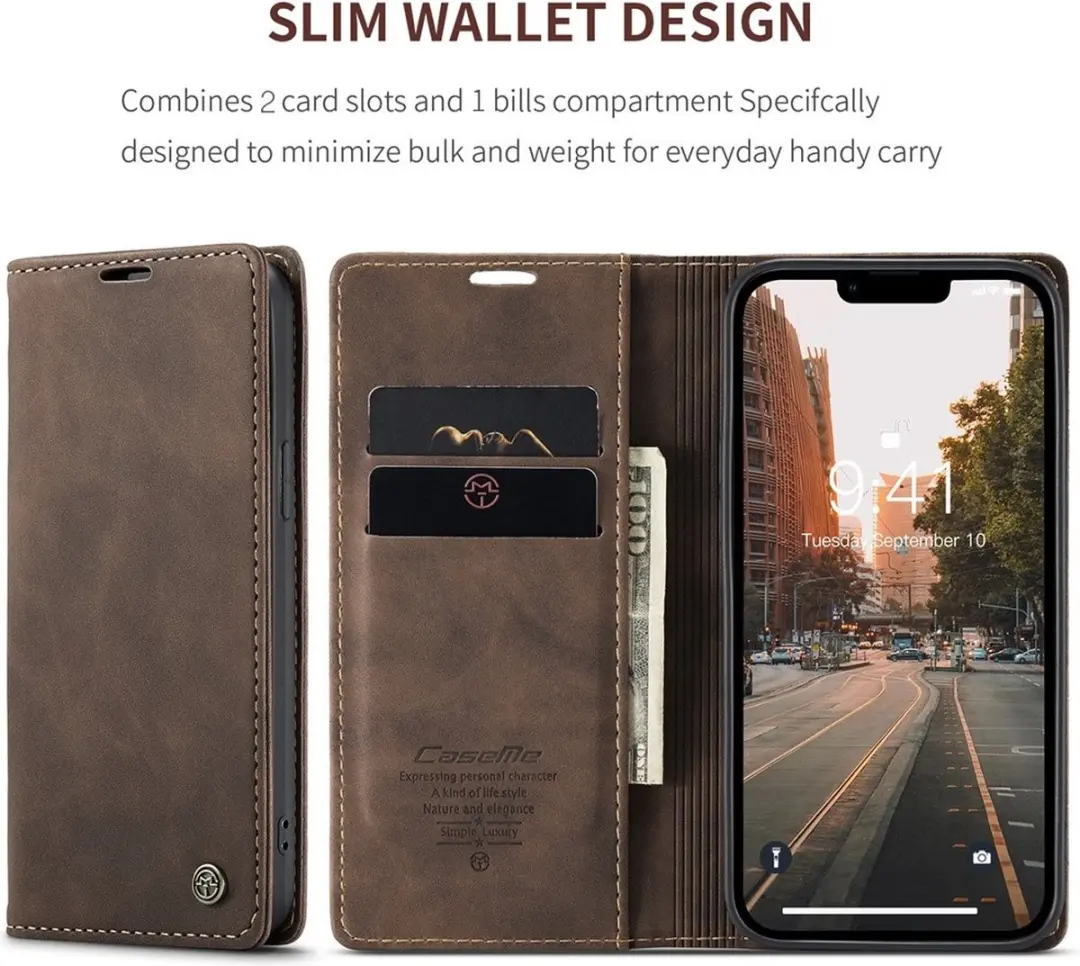 Caseme 013 Book Case iPhone 15 Hoesje - Donkerbruin