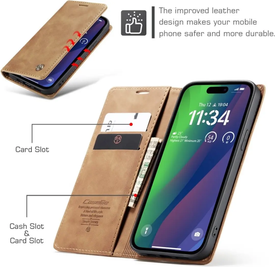 Caseme 013 Book Case iPhone 16 Plus Hoesje - Bruin