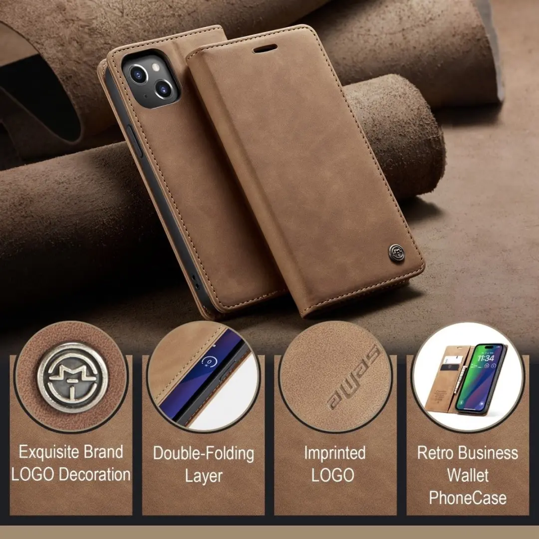 Caseme 013 Book Case iPhone 16 Plus Hoesje - Bruin