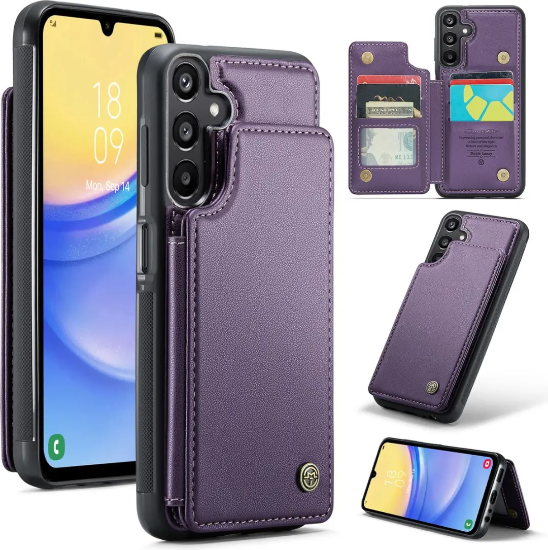 Caseme Luxe Portemonnee Backcover Galaxy A15 - Anti-RFID - 4 Pasjes - Paars