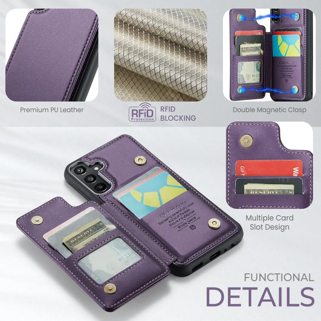 Caseme Luxe Portemonnee Backcover Galaxy A15 - Anti-RFID - 4 Pasjes - Paars