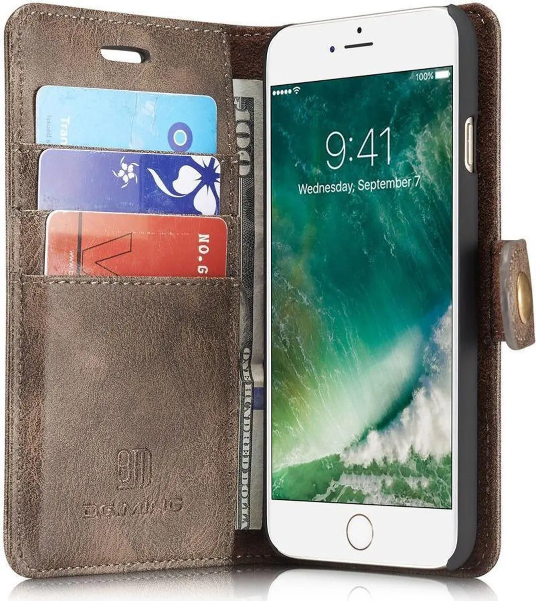DG.MING Portemonnee Hoesje Echt Leer Coffee