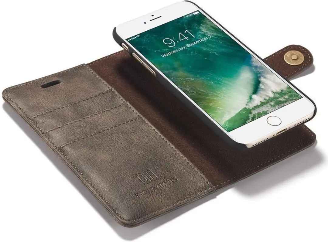 DG.MING Portemonnee Hoesje Echt Leer Coffee - iPhone 7/8/SE (2020/2022)