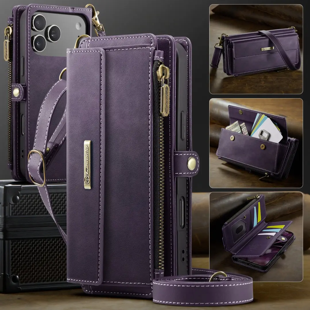 Caseme iPhone 17 Pro Max Hoesje Portemonnee - Paars - 9 Pasjes