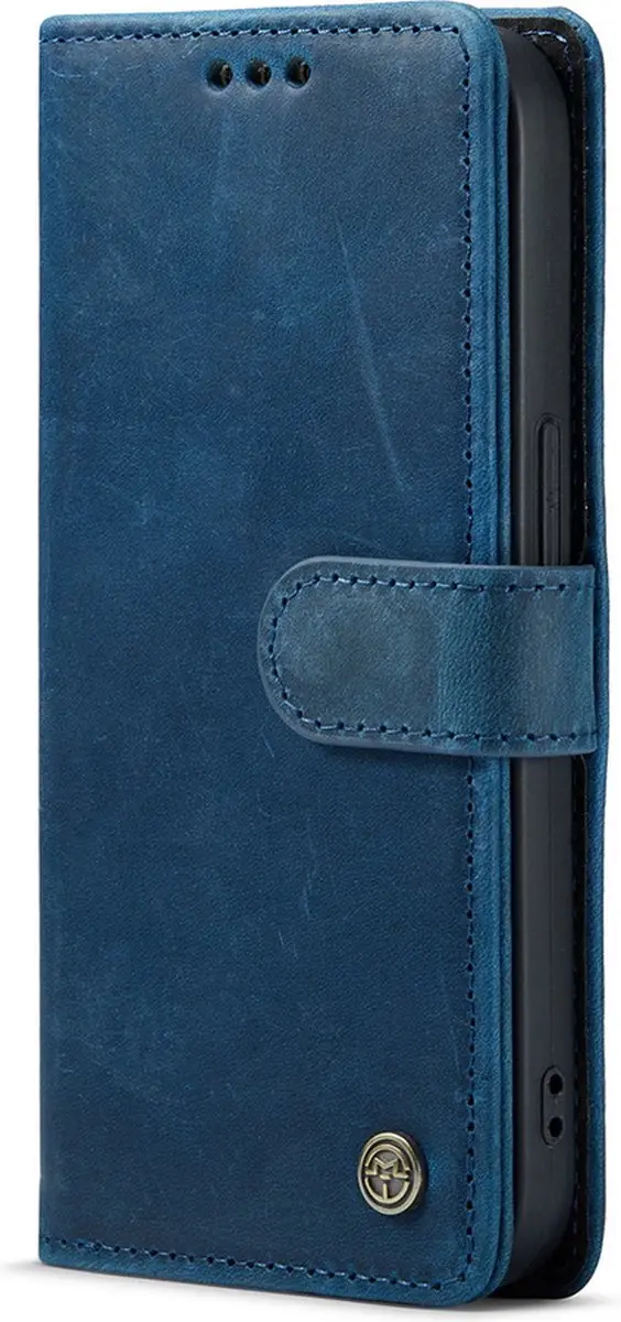 Caseme iPhone 14 Pro Max Hoesje - Effen Blauw Leer - 3 Pasjes