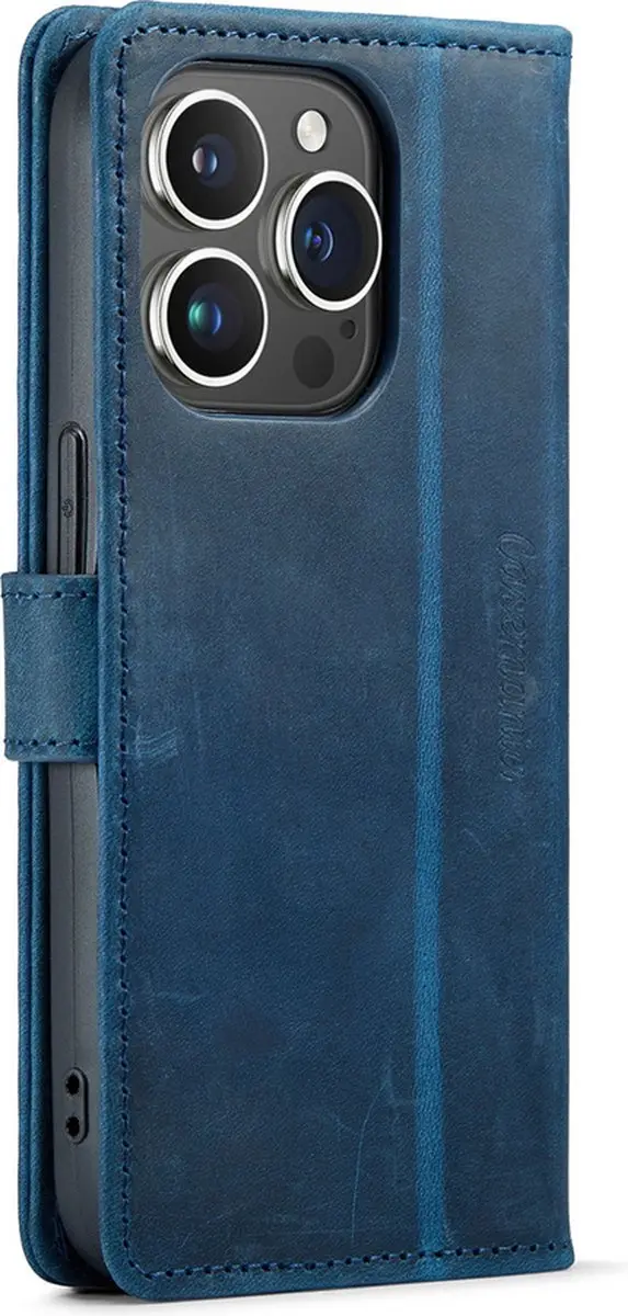 Caseme iPhone 14 Pro Max Hoesje - Effen Blauw Leer - 3 Pasjes