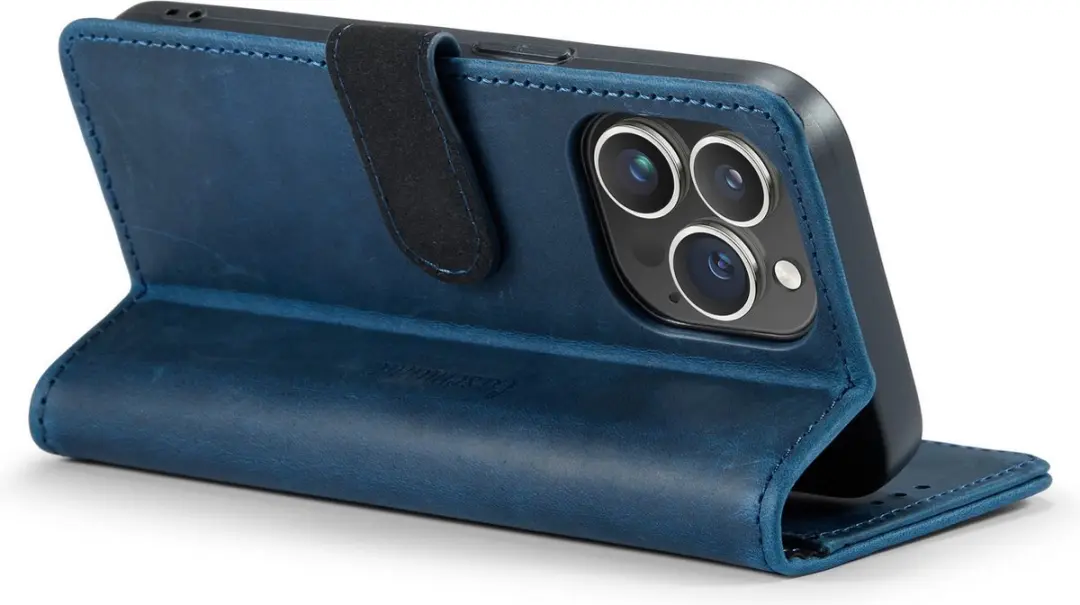 Caseme iPhone 14 Pro Max Hoesje - Effen Blauw Leer - 3 Pasjes