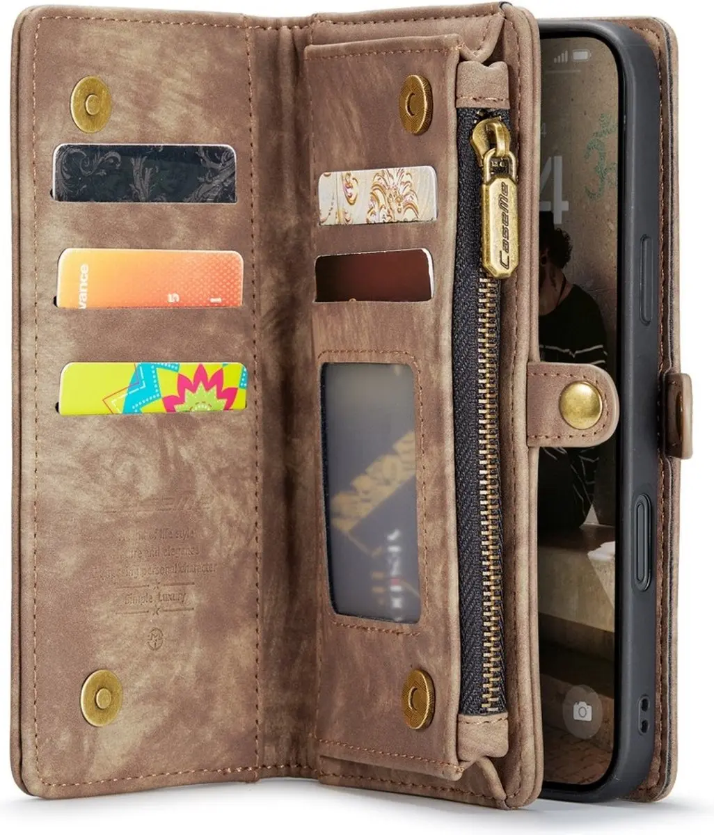 Caseme iPhone 16 Plus Hoesje Vintage 2-in-1 Portemonnee - 8 Pasjes - Bruin