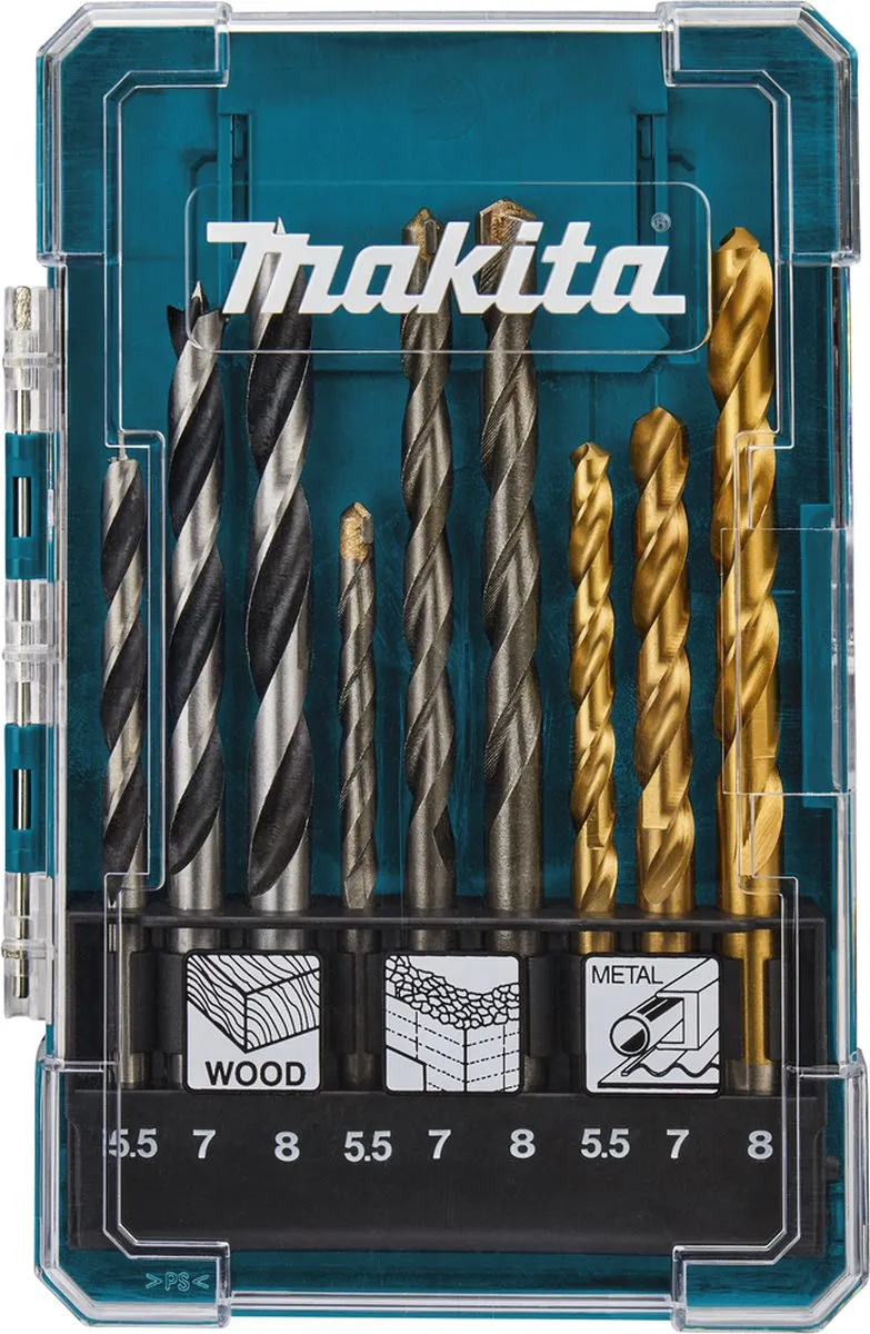 Makita Borenset 9-delig D-71978 - Hout/Beton/Steen