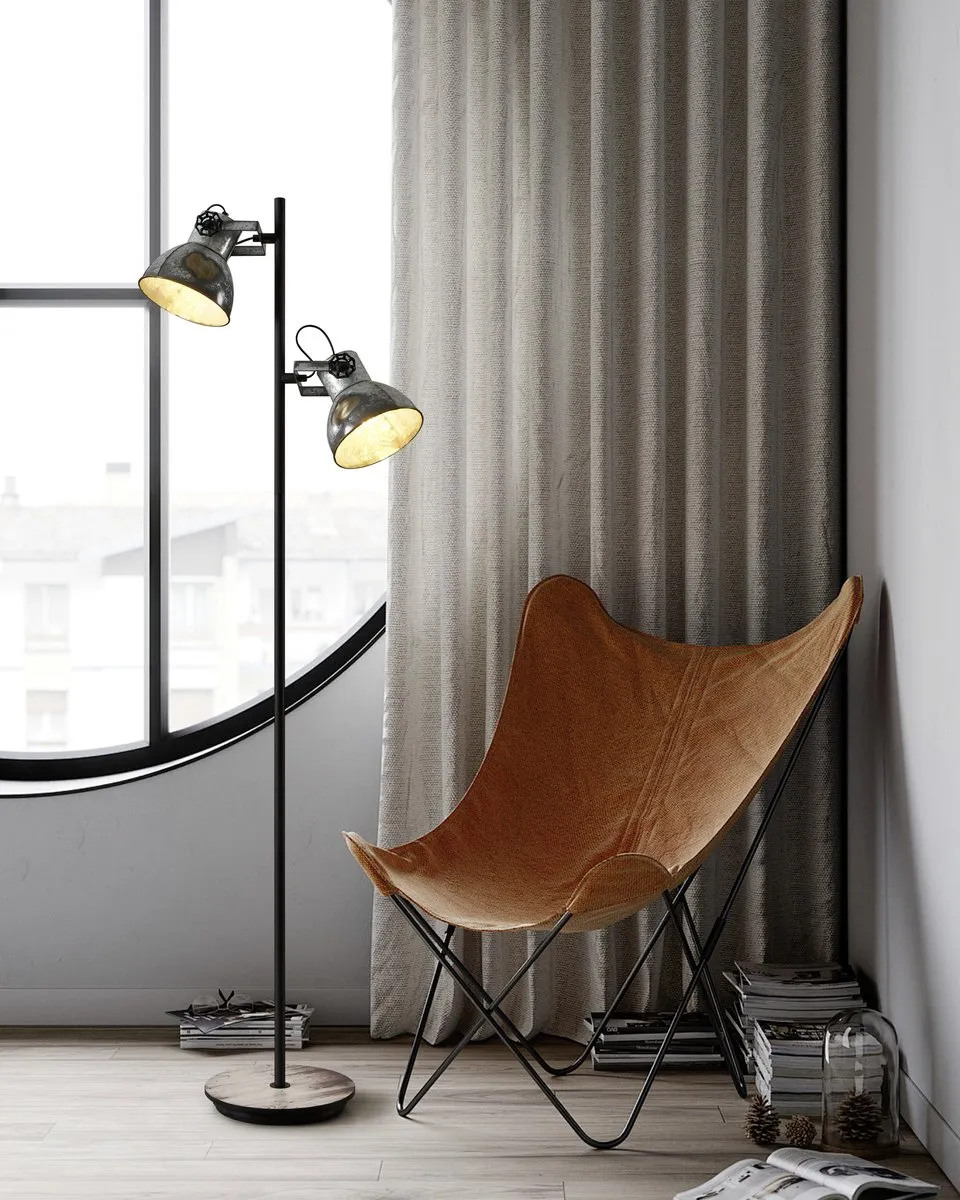 Eglo Barnstaple Vloerlamp - 2x E27 - 158cm - Bruin/Zwart - afbeelding 6 van 6