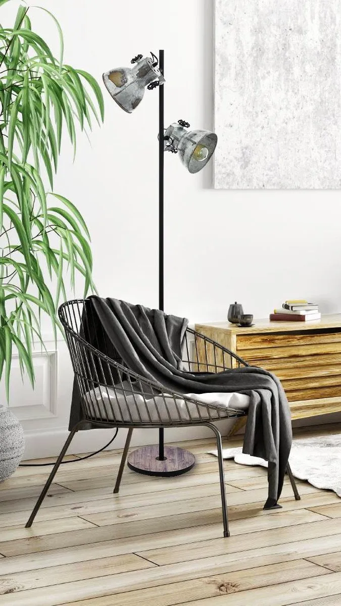 Eglo Barnstaple Vloerlamp - 2x E27 - 158cm - Bruin/Zwart