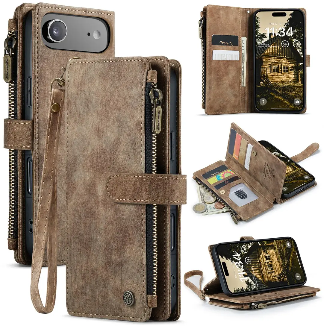 Caseme iPhone 17 Air PU Hoesje Portemonnee - Bruin