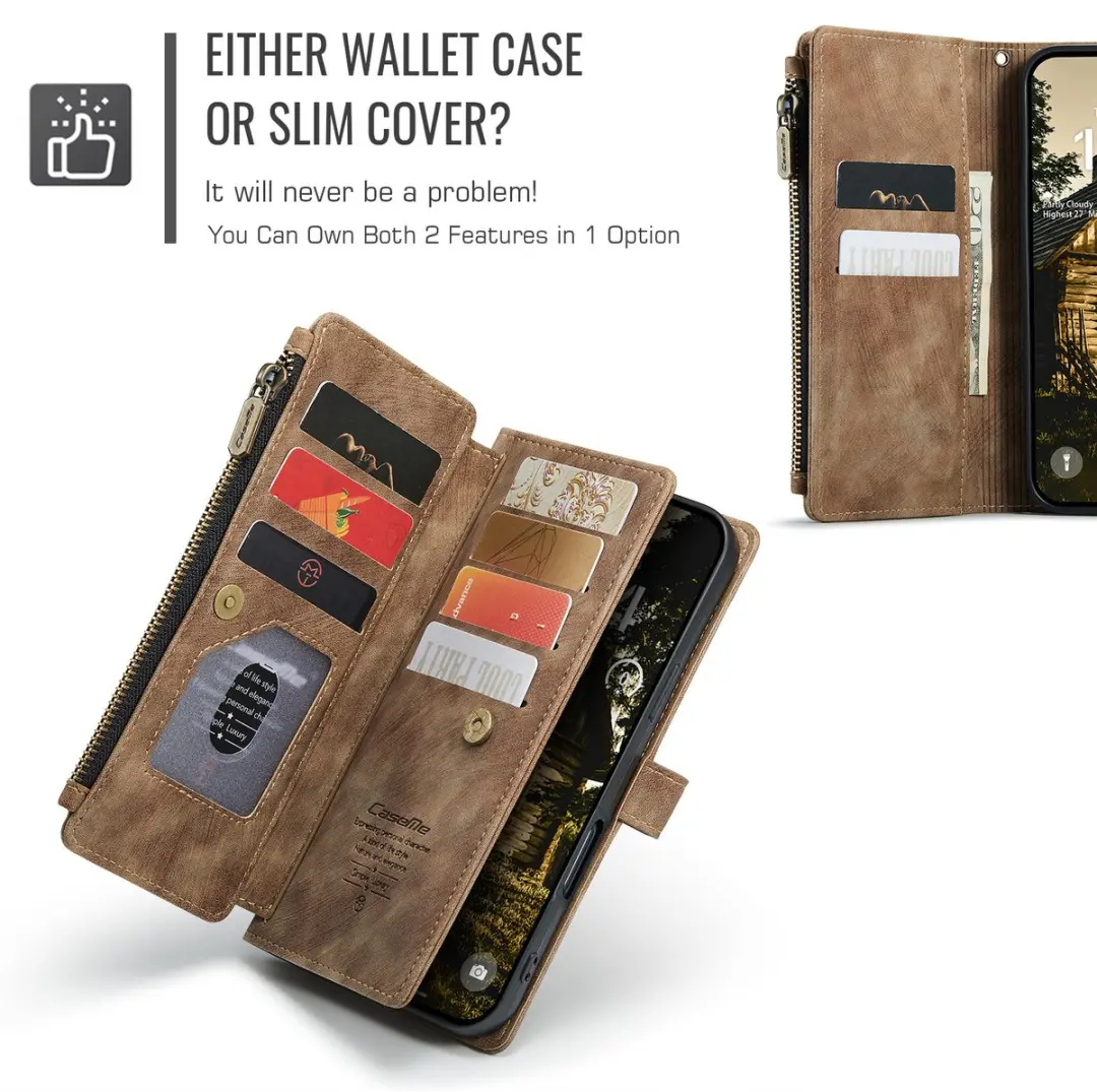 Caseme iPhone 17 Air PU Hoesje Portemonnee - Bruin