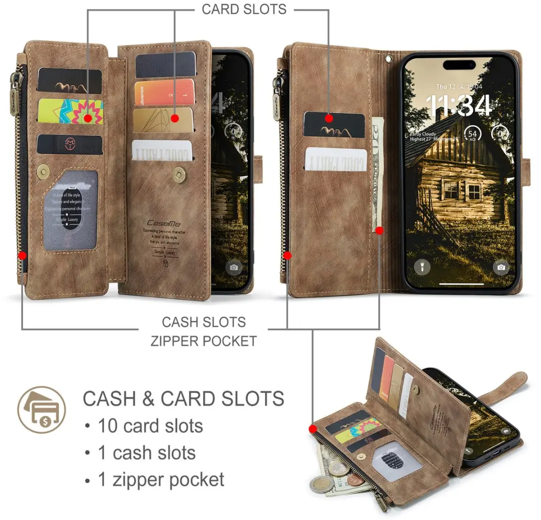 Caseme iPhone 17 Air PU Hoesje Portemonnee - Bruin - afbeelding 6 van 6