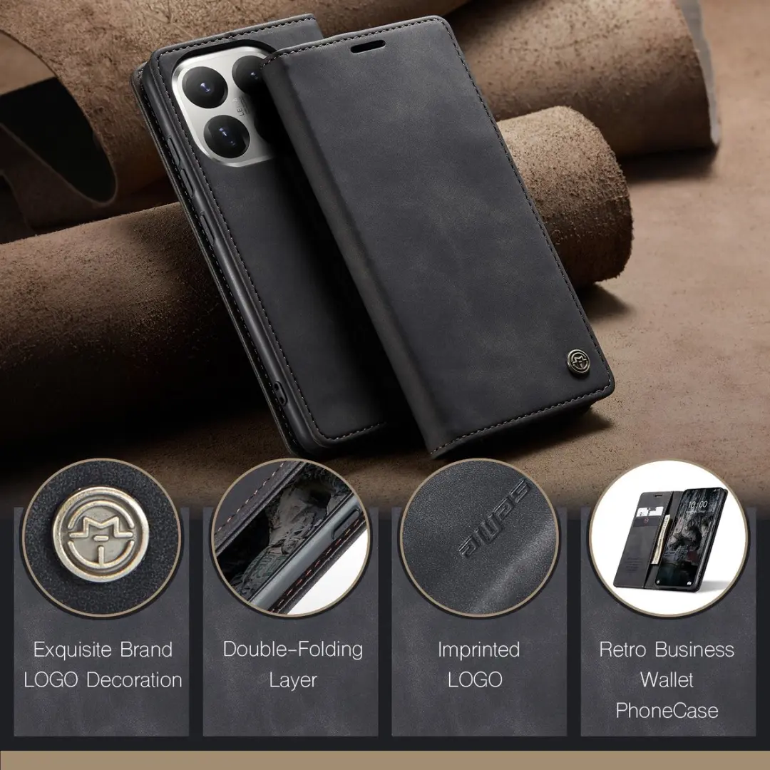 Caseme 013 Book Case Hoesje Xiaomi 15T - 2 Pasjes - Zwart