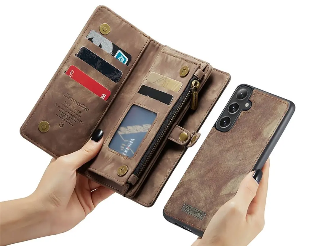 Caseme CSM8-SGA16BR Bookcase Hoesje - Samsung Galaxy A16 - 10 Vakjes - Bruin