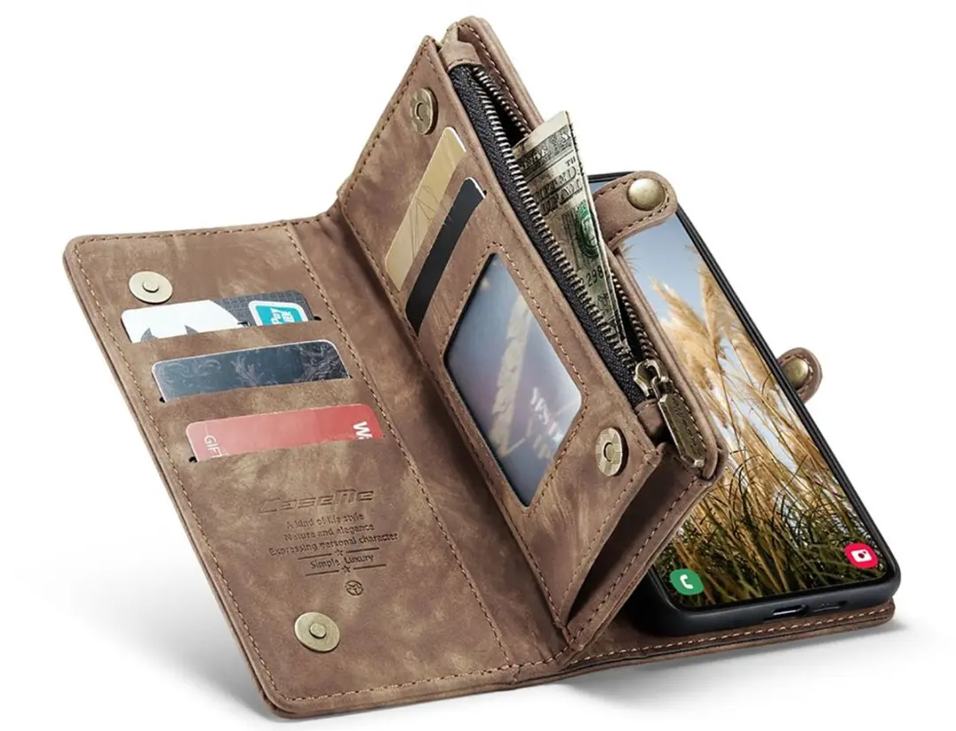 Caseme CSM8-SGA16BR Bookcase Hoesje - Samsung Galaxy A16 - 10 Vakjes - Bruin