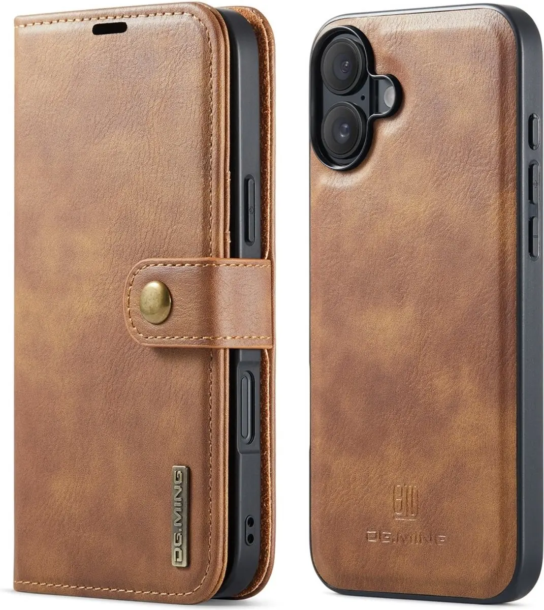 DG.MING iPhone 16 Hoesje 2-in-1 Book Case - Bruin
