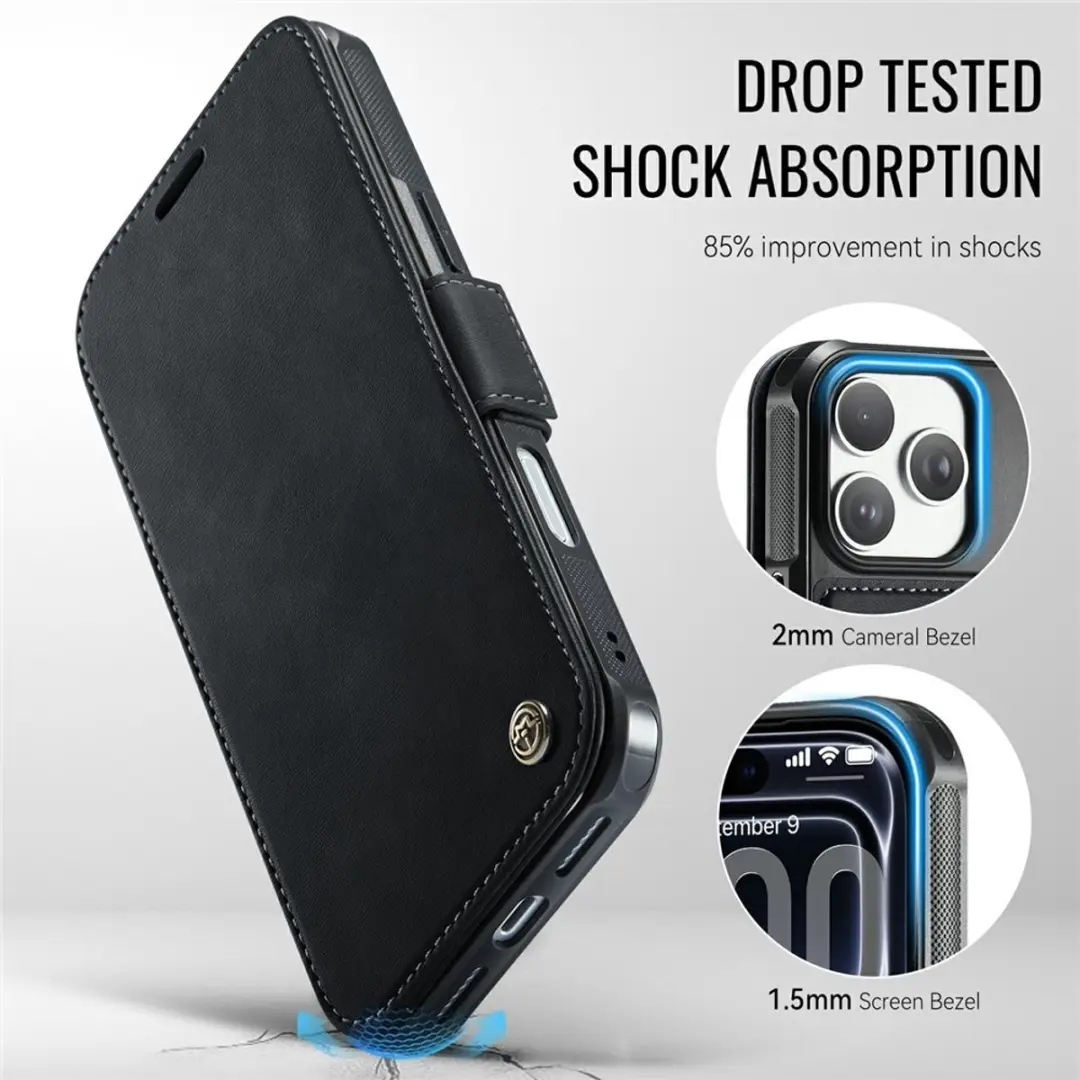 CaseMe 053 Slim Book Case iPhone 17 Pro Max - MagSafe - 3 Pasjes - Zwart - afbeelding 6 van 6