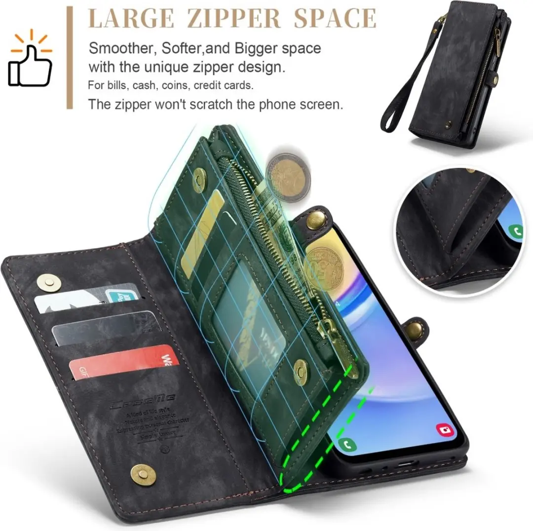 Caseme 008 Hoesje Samsung Galaxy A16 - 2-in-1 Book Case - 8 Pasjes - Zwart