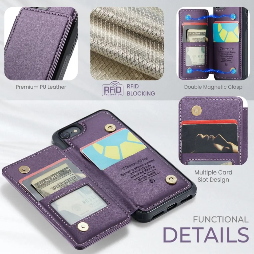 Caseme Luxe Portemonnee Backcover iPhone 7/8/SE - Anti-RFID - Paars - afbeelding 6 van 6