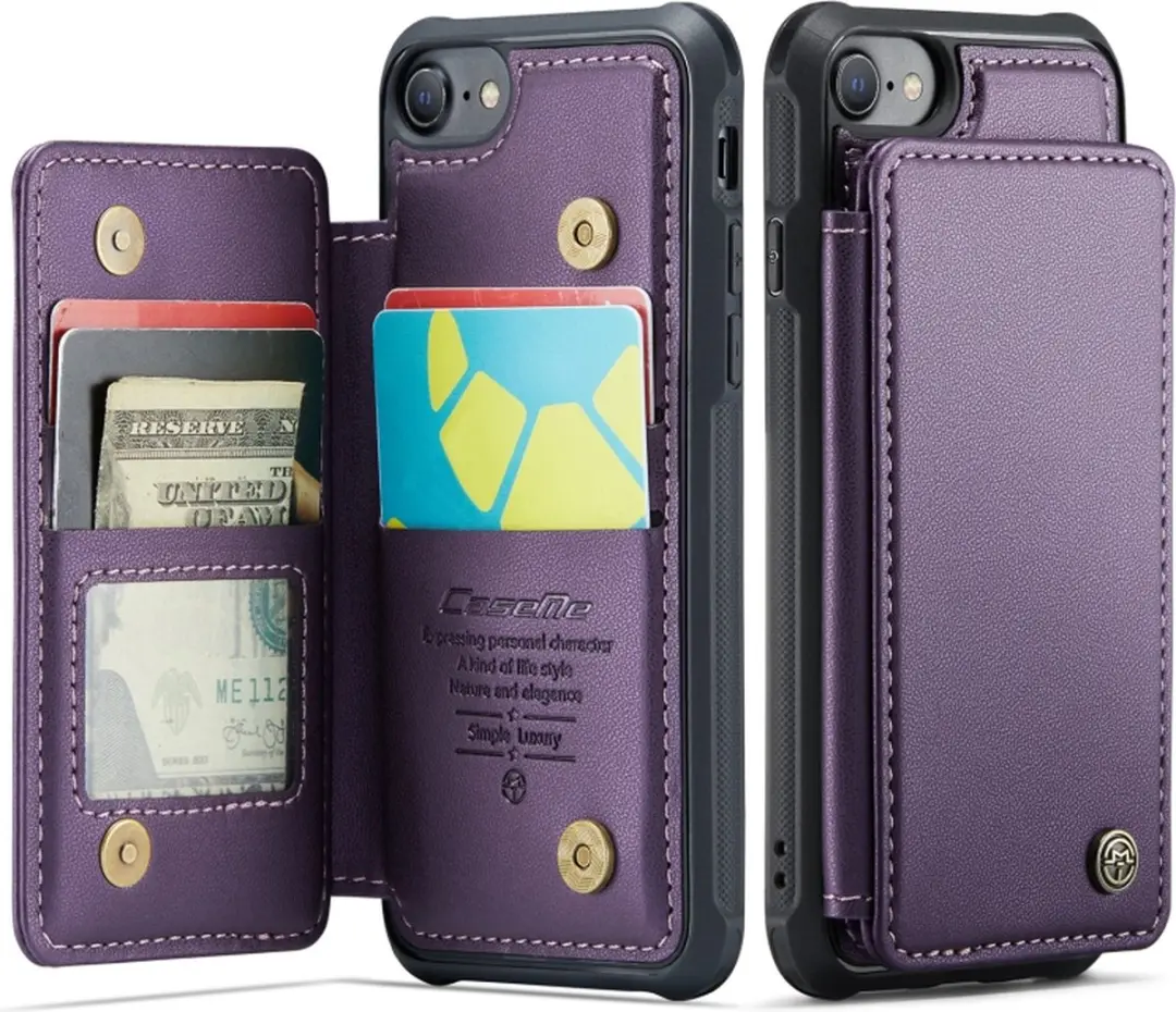 Caseme Luxe Portemonnee Backcover iPhone 7/8/SE - Anti-RFID - Paars