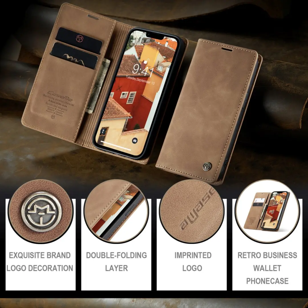 Caseme Retro Wallet Case CSM-39243 - iPhone 15 Plus - 2 Pasjes - Bruin