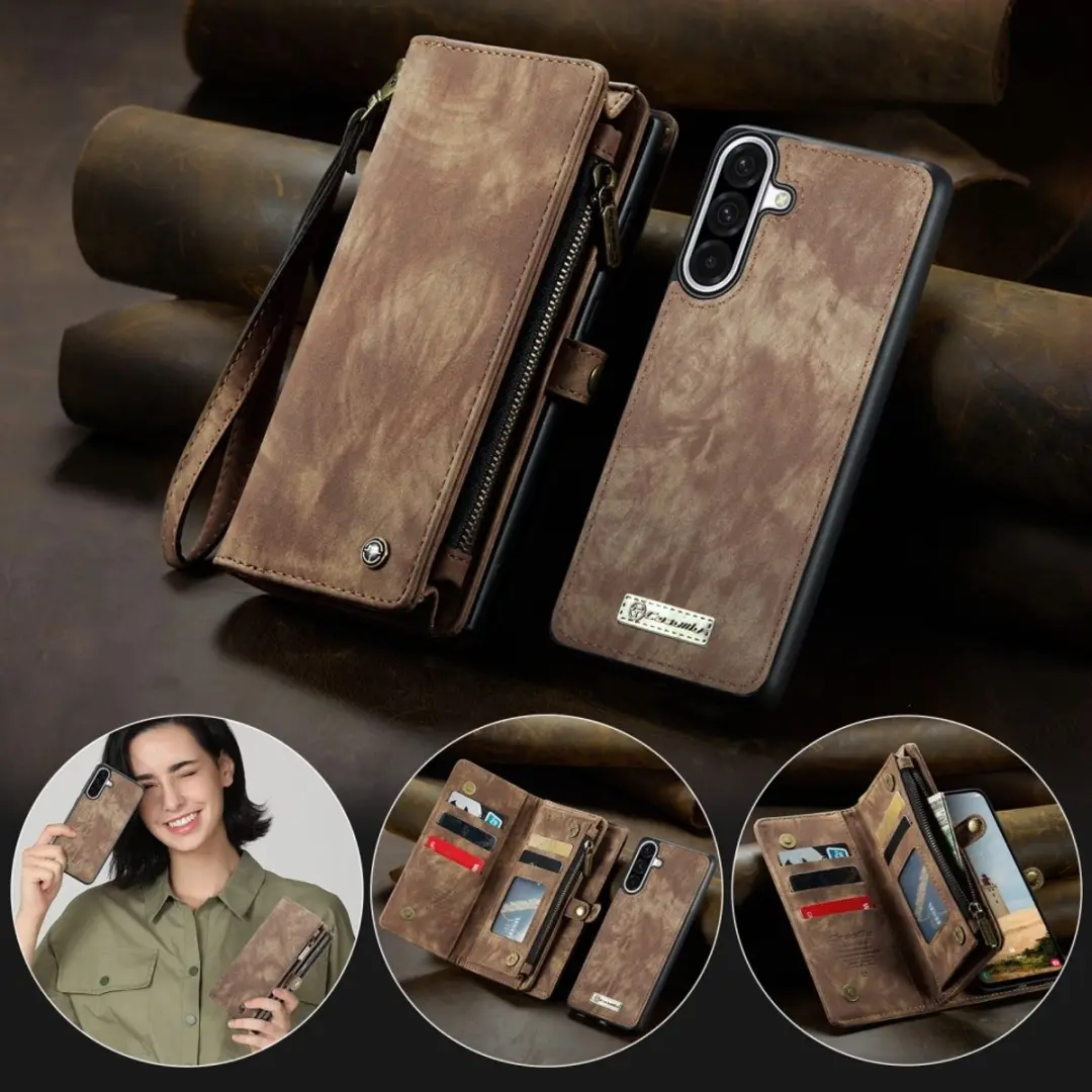 Caseme 008 Hoesje Samsung Galaxy A56 - 2-in-1 Book Case - 8 Pasjes - Bruin