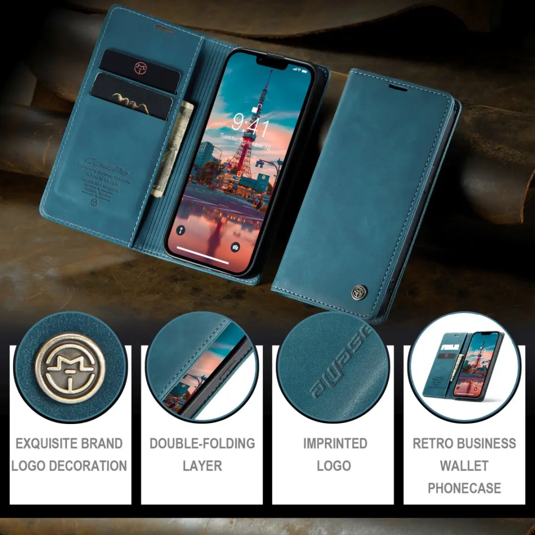Caseme Retro Wallet Case CSM-39239 - iPhone 15 - Blauw
