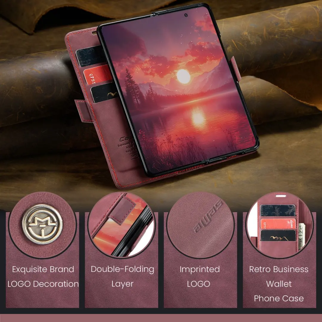 Caseme Retro Bookcase Hoes Samsung Galaxy Z Fold 7 - Rood - afbeelding 6 van 6