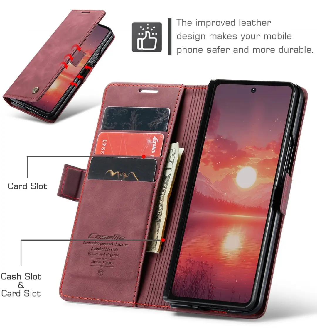 Caseme Retro Bookcase Hoes Samsung Galaxy Z Fold 7 - Rood