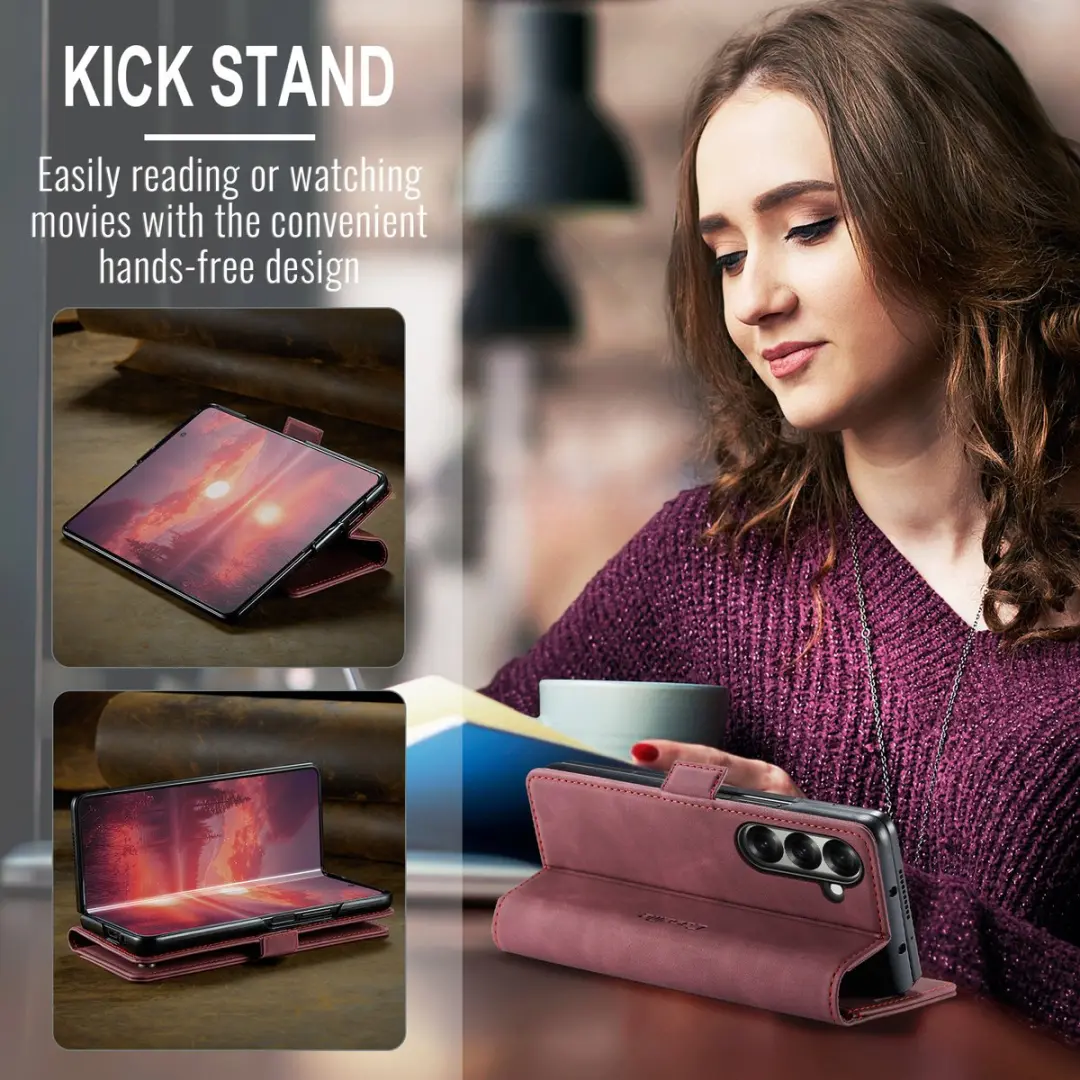 Caseme Retro Bookcase Hoes Samsung Galaxy Z Fold 7 - Rood
